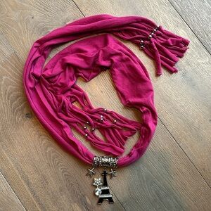 Pink Scarf with Paris and Star Charms